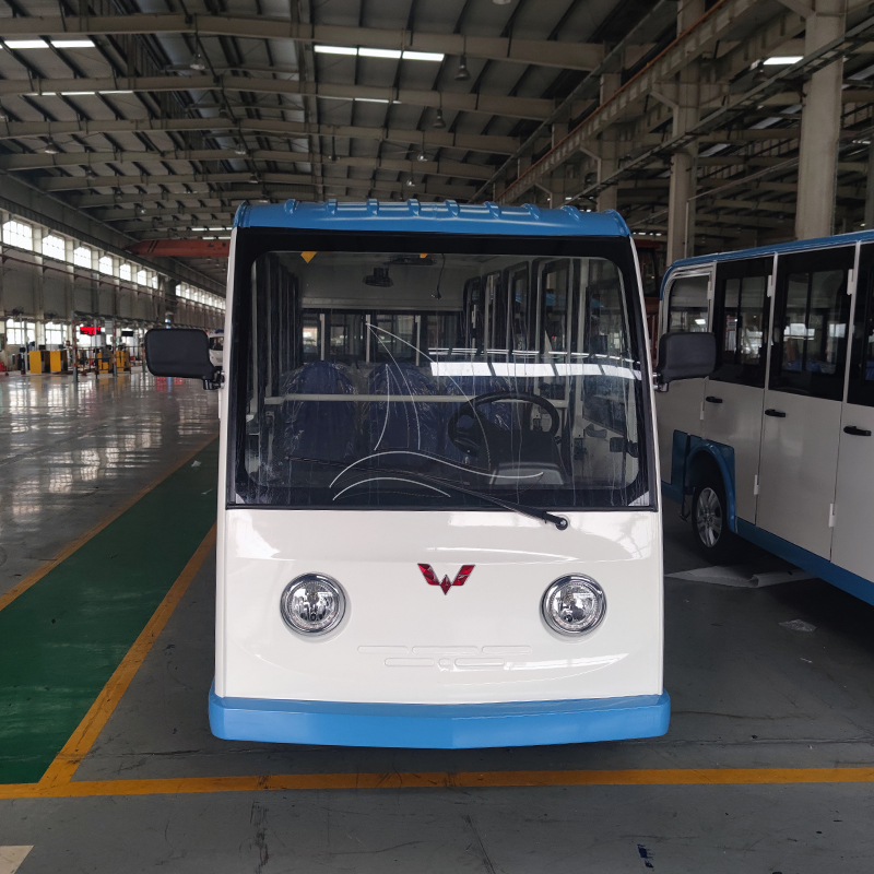 Closed White and Blue Sightseeing Cart